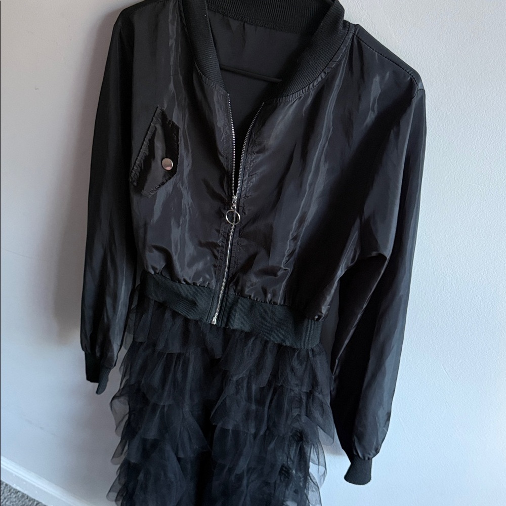 Black Bomber Jacket with Tulle Skirt - Picture 5 of 8